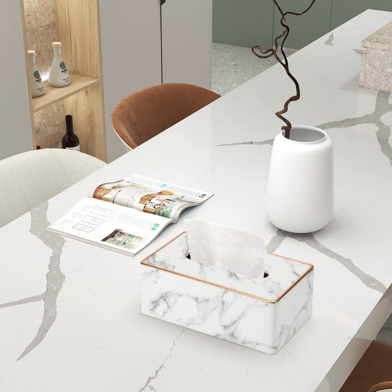 LADSTAG Tissue Box Cover  PU Leather Tissue Box Holder Rectangular Tissue Holders for Home/Office/Car Decoration 9.84""X5.23""X3.77"" - Phnom Penh Marble - Image 3